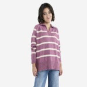 Uncharted Threads Oversize Striped Collared Sweater, medium, heathered plum NWT